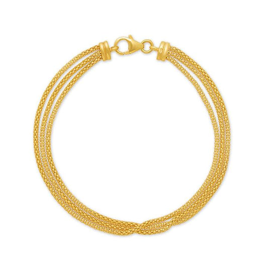 Image of Bracelets. Productname: Popcorn Multirow Chain Bracelet 19cm in 9kt Yellow Gold in Gold colour by brand - Bevilles