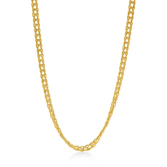 Image of Necklaces. Productname: Wheat Chain Necklace 45cm in 9kt Yellow Gold in Gold colour by brand - Bevilles