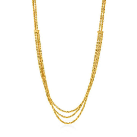 Image of Necklaces. Productname: Popcorn Multirow Chain Necklace 45cm in 9kt Yellow Gold in Gold colour by brand - Bevilles