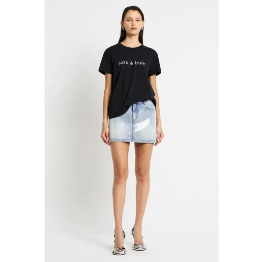 Image of a model wearing Tops. Productname: The Classics Tee in Black colour by brand - sass and bide