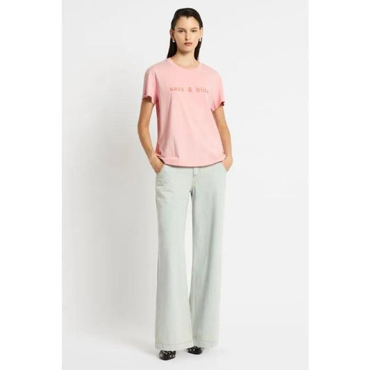 Image of a model wearing Tops. Productname: The Classics Tee in Pink colour by brand - sass and bide