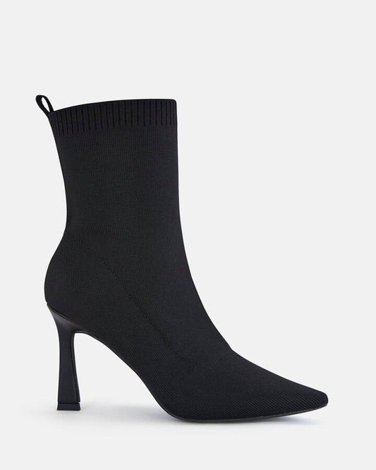 Image of Boots. Product name - Kroc Women's Boot High Heel BLACK KNIT Novo Boots in Black Knit colour by brand - NOVO