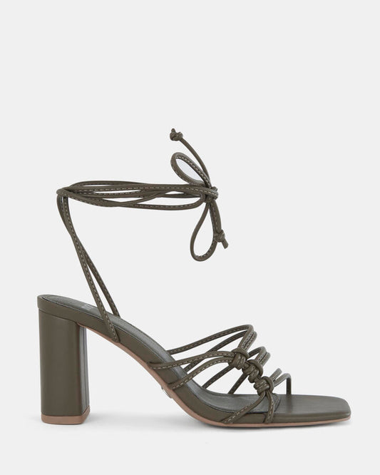 Image of Sandals. Product name - Milano Women's Strappy High Heel KHAKI Novo Sandals in Khaki colour by brand - NOVO