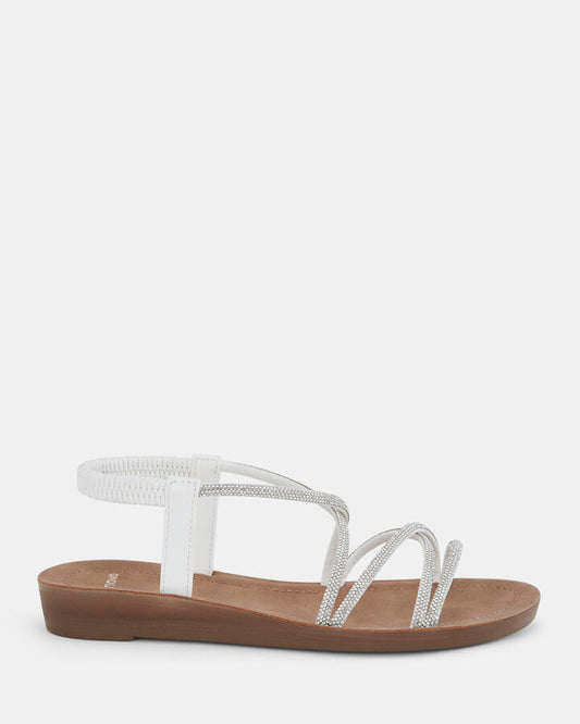 Image of Sandals. Product name - Slaya Women's Strappy Flat WHITE Novo Sandals in White colour by brand - NOVO
