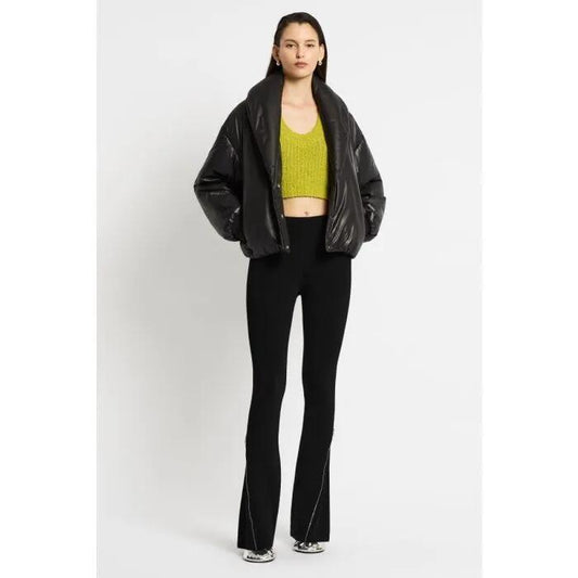 Image of a model wearing Outerwear. Productname: Small Talk Bomber in Black colour by brand - sass and bide