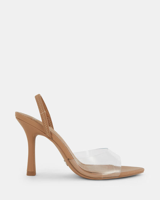 Image of Sandals. Product name - Madonna Women's Strappy High Heel CAMEL Novo Sandals in Camel colour by brand - NOVO
