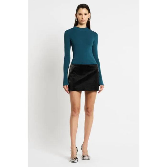 Image of a model wearing Skirts. Productname: The Deviation Mini Skirt in Black colour by brand - sass and bide