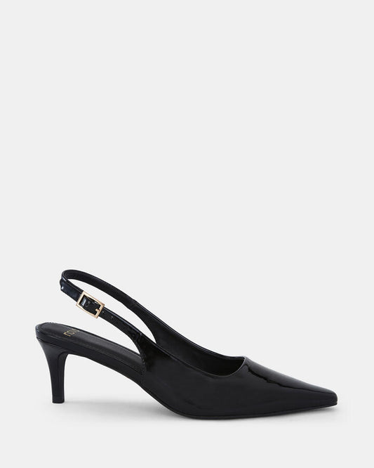 Image of Shoes. Product name - Ilatia Women's Court Low Heel Black Patent Novo Court in Black Patent colour by brand - NOVO