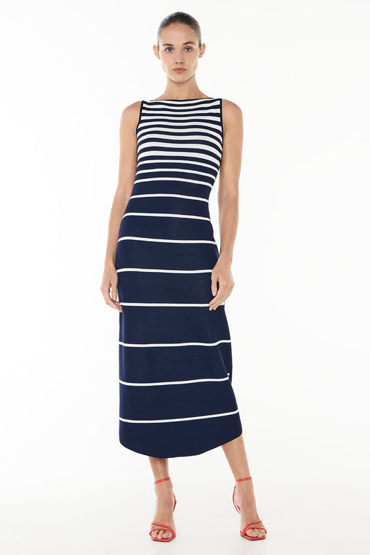 Image of Dresses. Productname: Breton Stripe Knit Dress in NAVY/WHITE colour by brand - Manning Cartell
