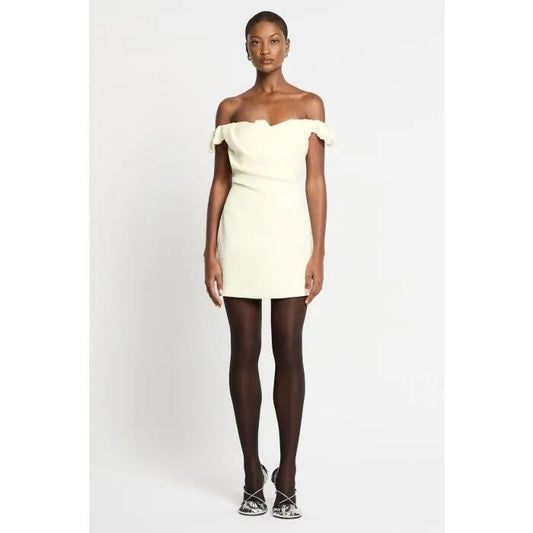 Image of a model wearing Dress. Productname: Age Of Anaconda Mini Dress in Cream colour by brand - sass and bide