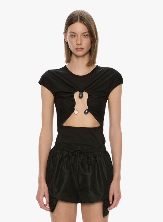 Image of T-Shirts. Productname: CHRISTOPHER ESBER Hiero Crystal Capped Tee in Black colour by brand - CHRISTOPHER ESBER