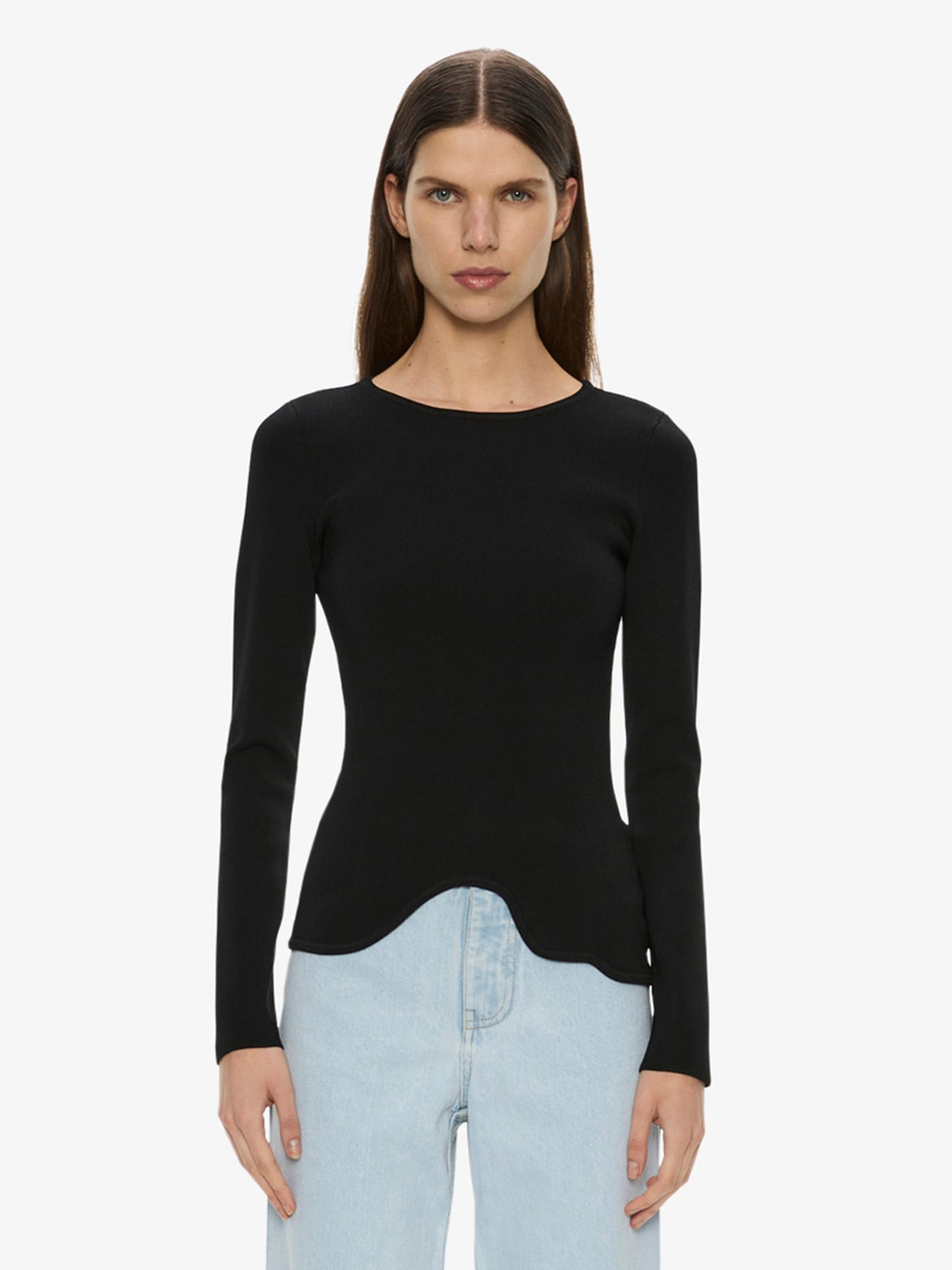 Image of a model wearing Tops. Productname: Maparadita Long Top in Black colour by brand - CHRISTOPHER ESBER