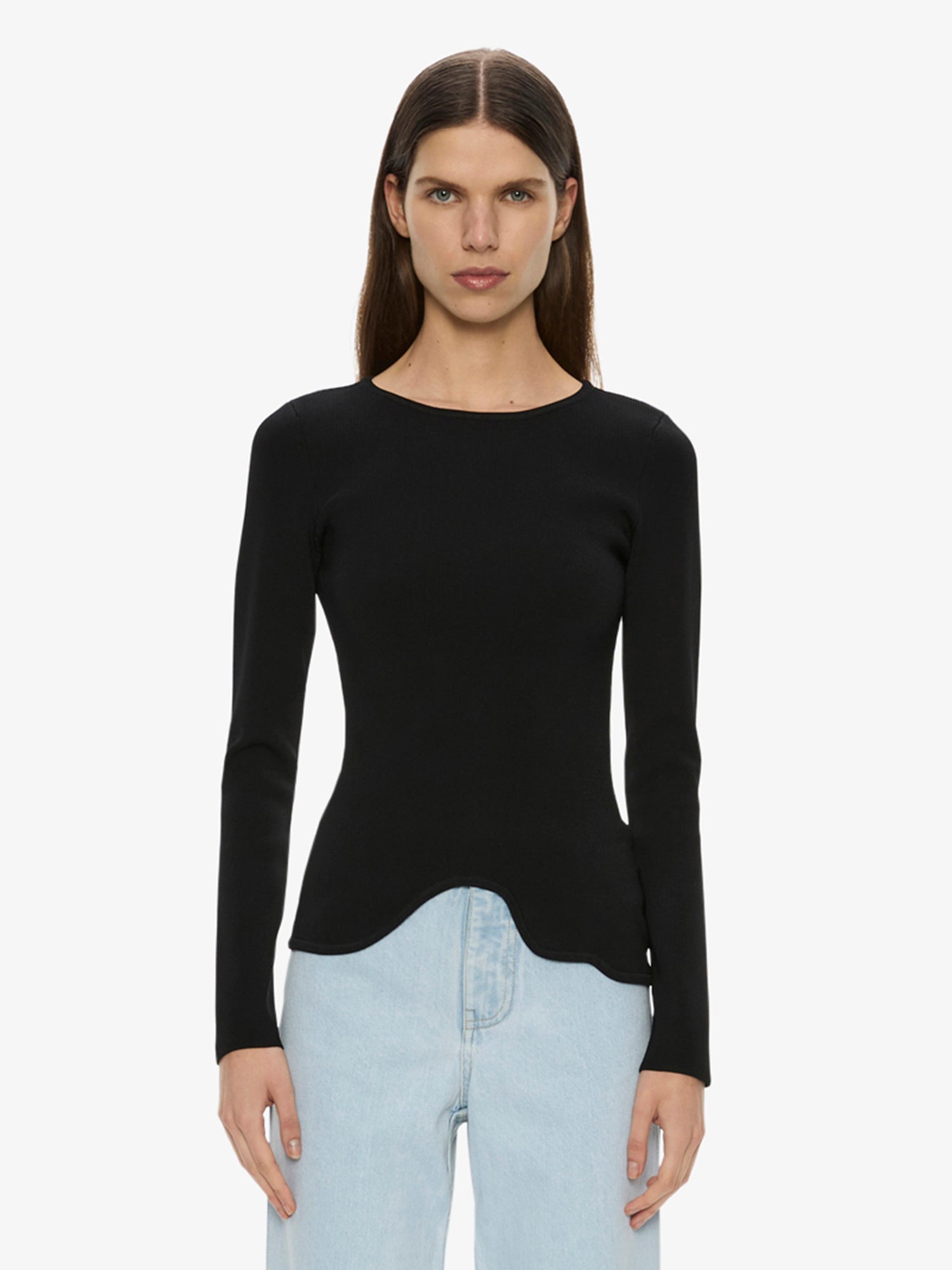 Image of a model wearing Tops. Productname: Maparadita Long Top in Black colour by brand - CHRISTOPHER ESBER