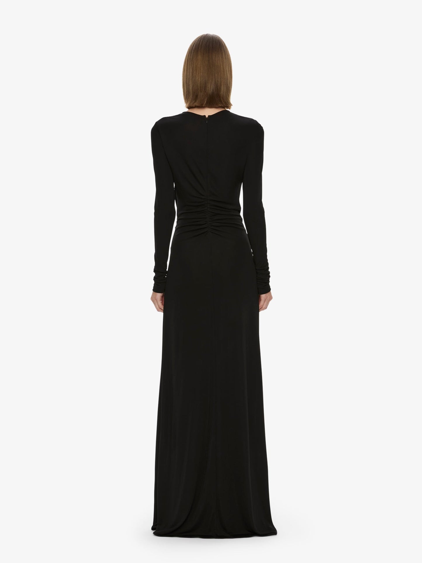 CHRISTOPHER ESBER Bezel Quartz Ruched Long Sleeve Dress (Black)