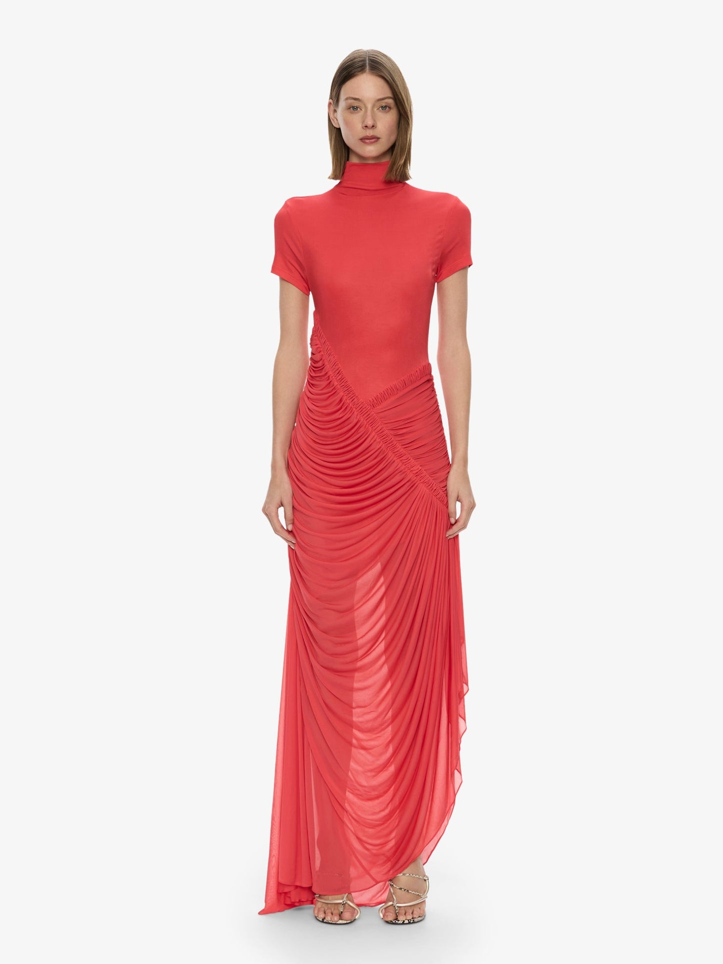 Image of Dresses. Productname: CHRISTOPHER ESBER Fusion Ruched Ripple Dress in Watermelon colour by brand - CHRISTOPHER ESBER