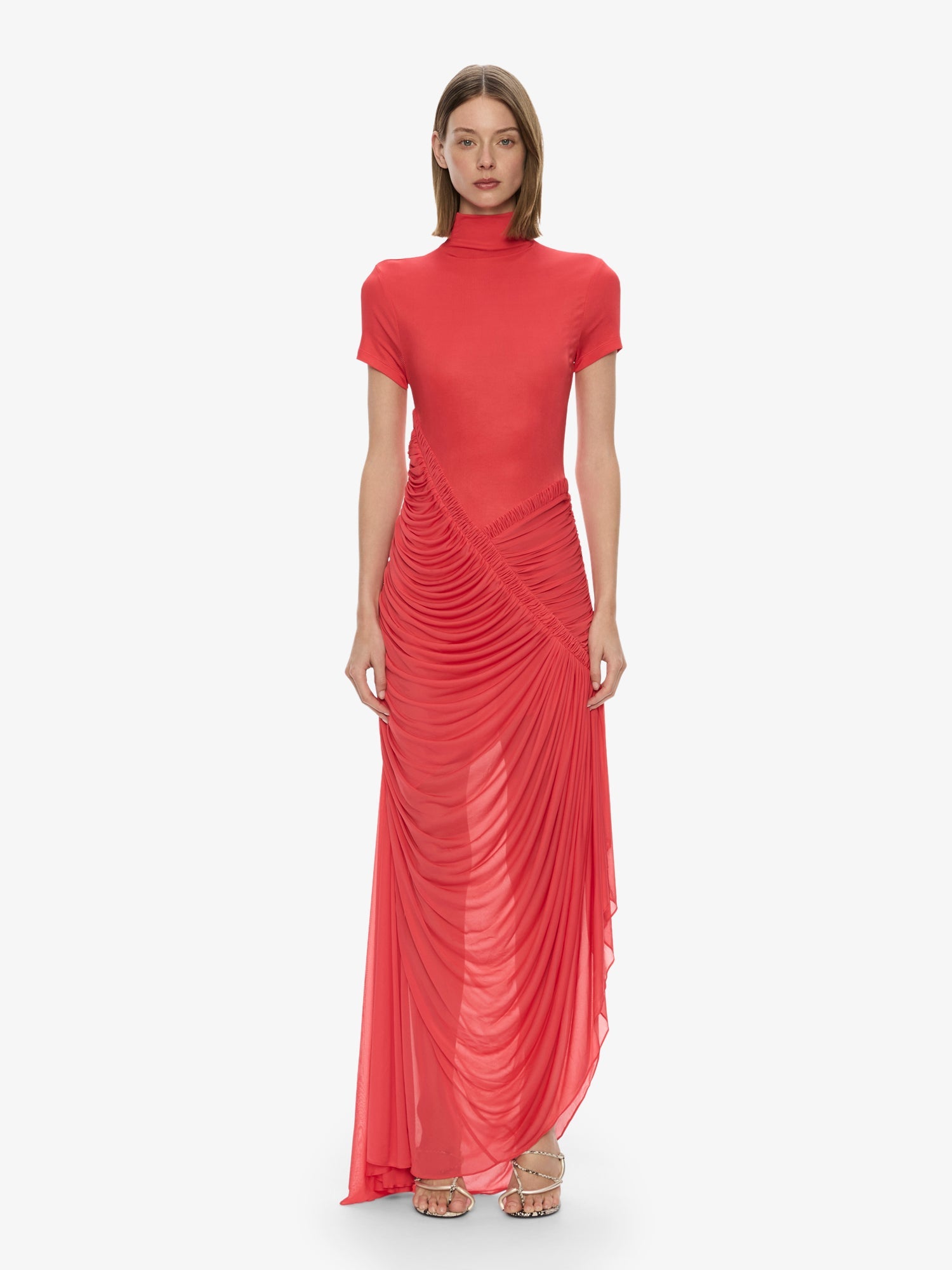 Image of Dresses. Productname: CHRISTOPHER ESBER Fusion Ruched Ripple Dress in Watermelon colour by brand - CHRISTOPHER ESBER