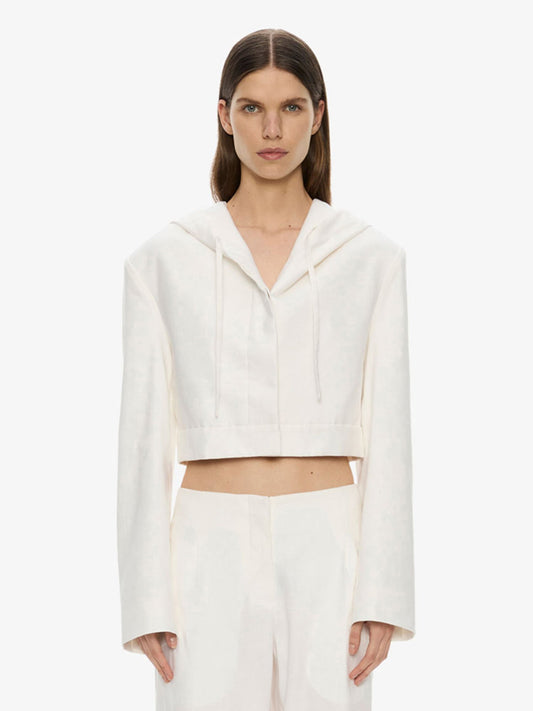 Image of Coats & Jackets. Productname: Noa Linen Hoodie in White colour by brand - CHRISTOPHER ESBER