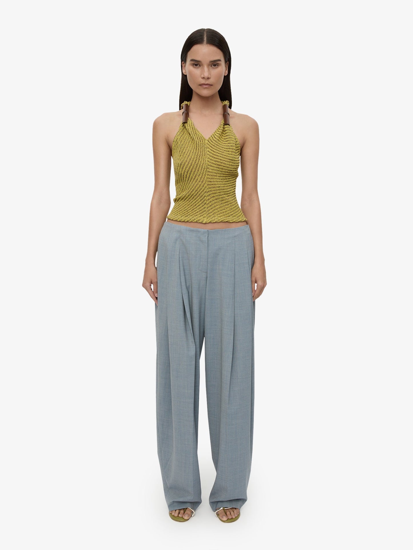 Image of a model wearing Pants. Productname: Plinth Tailored Trouser in Lightwash colour by brand - CHRISTOPHER ESBER