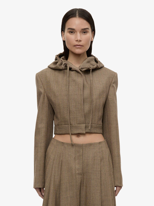 Image of Coats & Jackets. Product name - Plinth Herringbone Hoodie in Brown colour by brand - CHRISTOPHER ESBER
