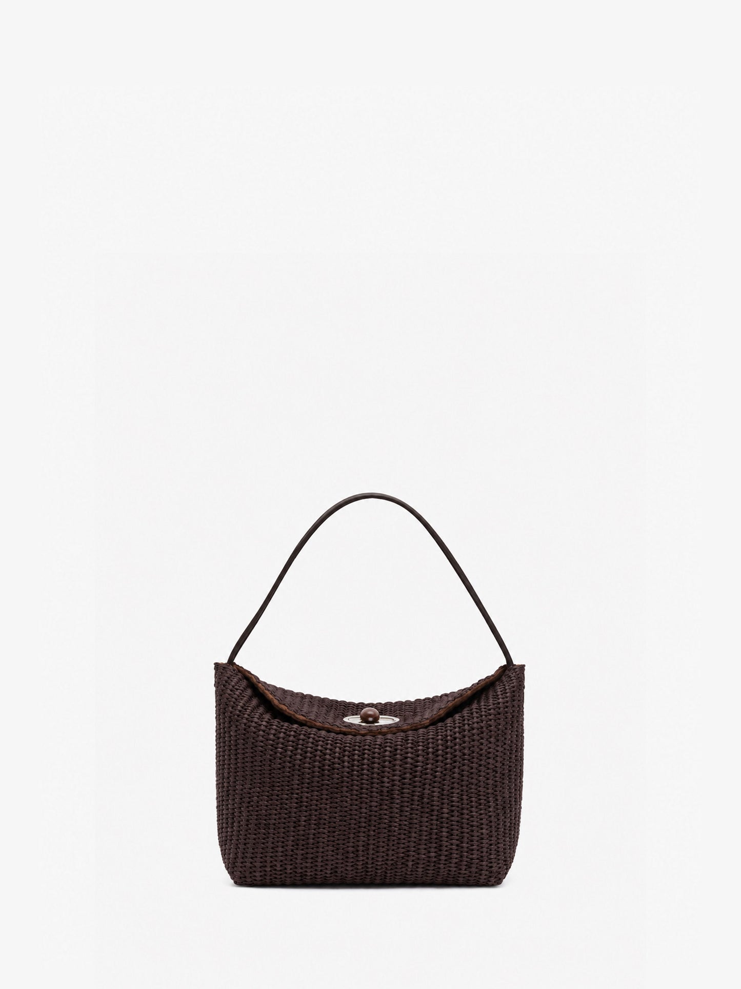 Image of Bags. Product name - Turnlock Raffia Mini Bag in Chocolate colour by brand - CHRISTOPHER ESBER