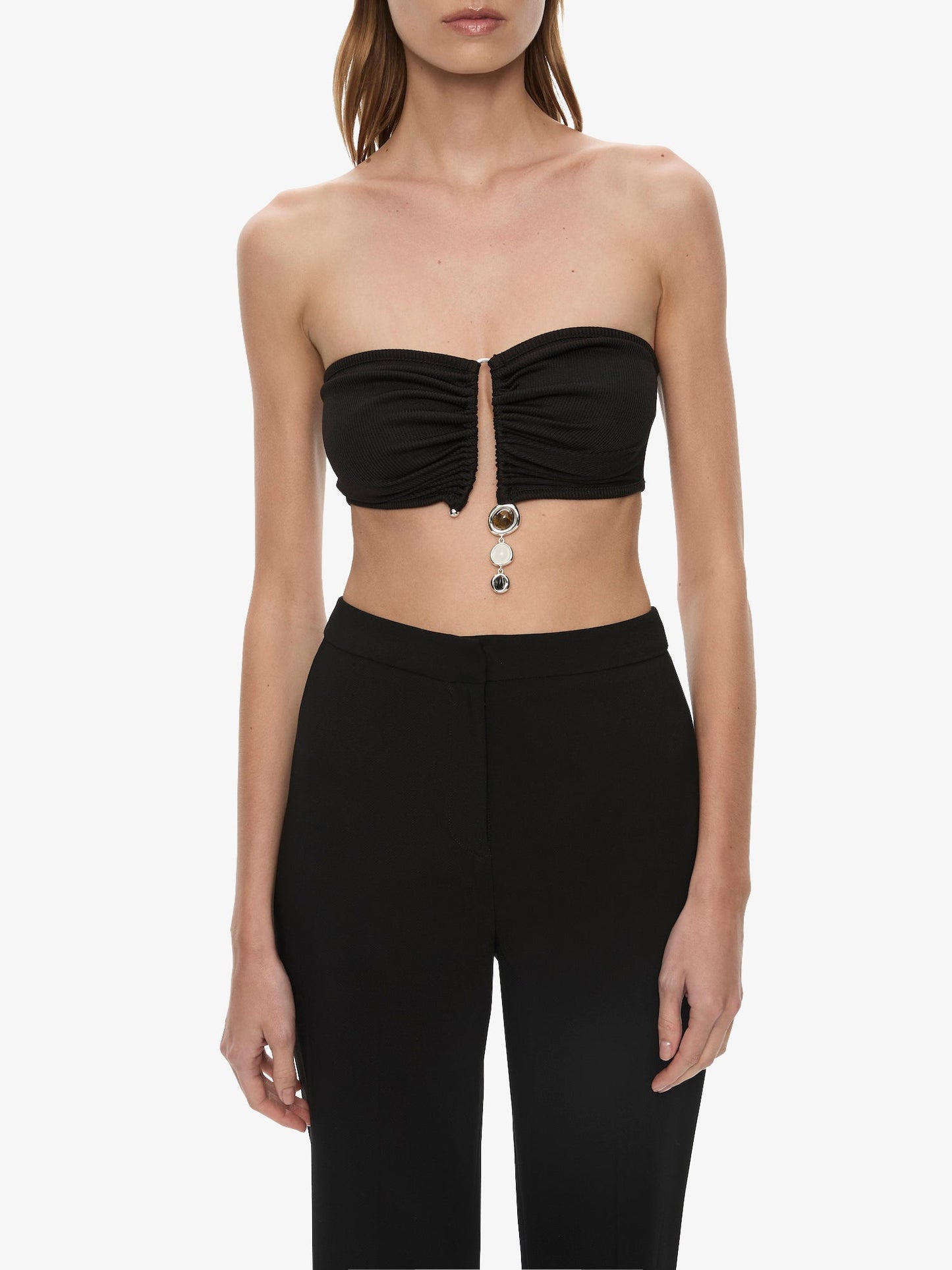 CHRISTOPHER ESBER Droplet Crystal Pendant Ruched Bandeau (Black)
