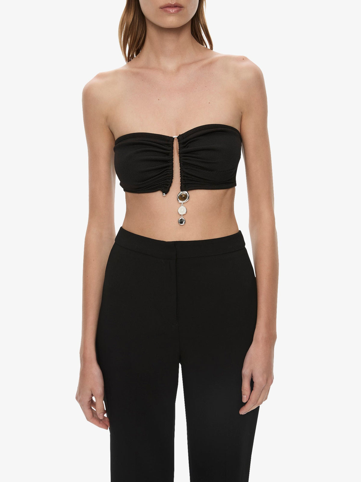 CHRISTOPHER ESBER Droplet Crystal Pendant Ruched Bandeau (Black)