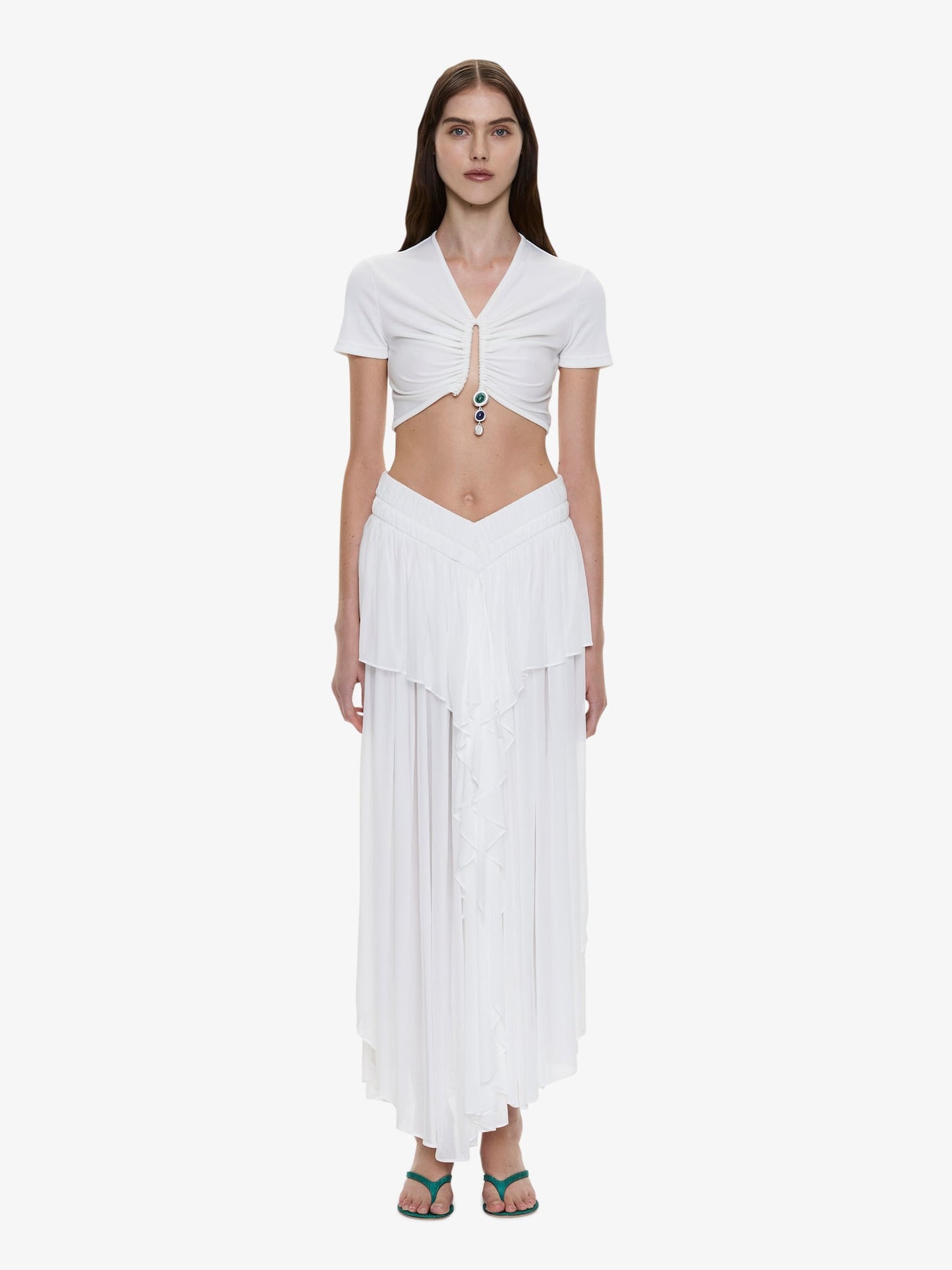 CHRISTOPHER ESBER Droplet Crystal Pendant Ruched Tee (White)