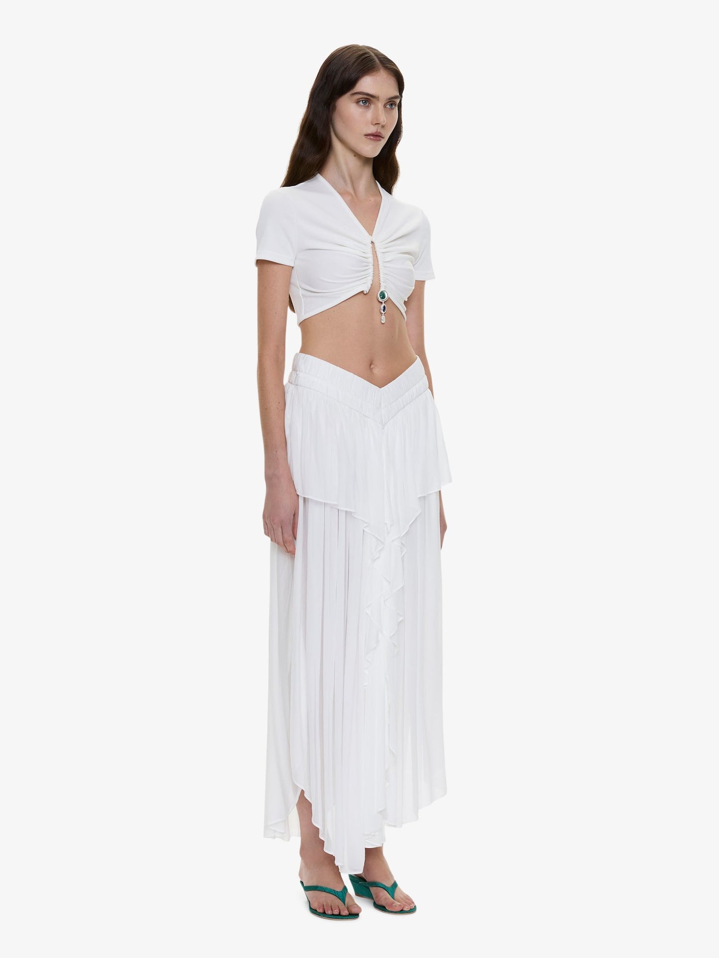 CHRISTOPHER ESBER Droplet Crystal Pendant Ruched Tee (White)