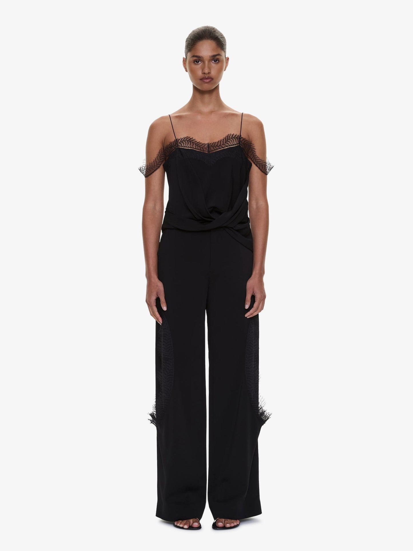 CHRISTOPHER ESBER Miro Split Lace Draped Cami (Black)