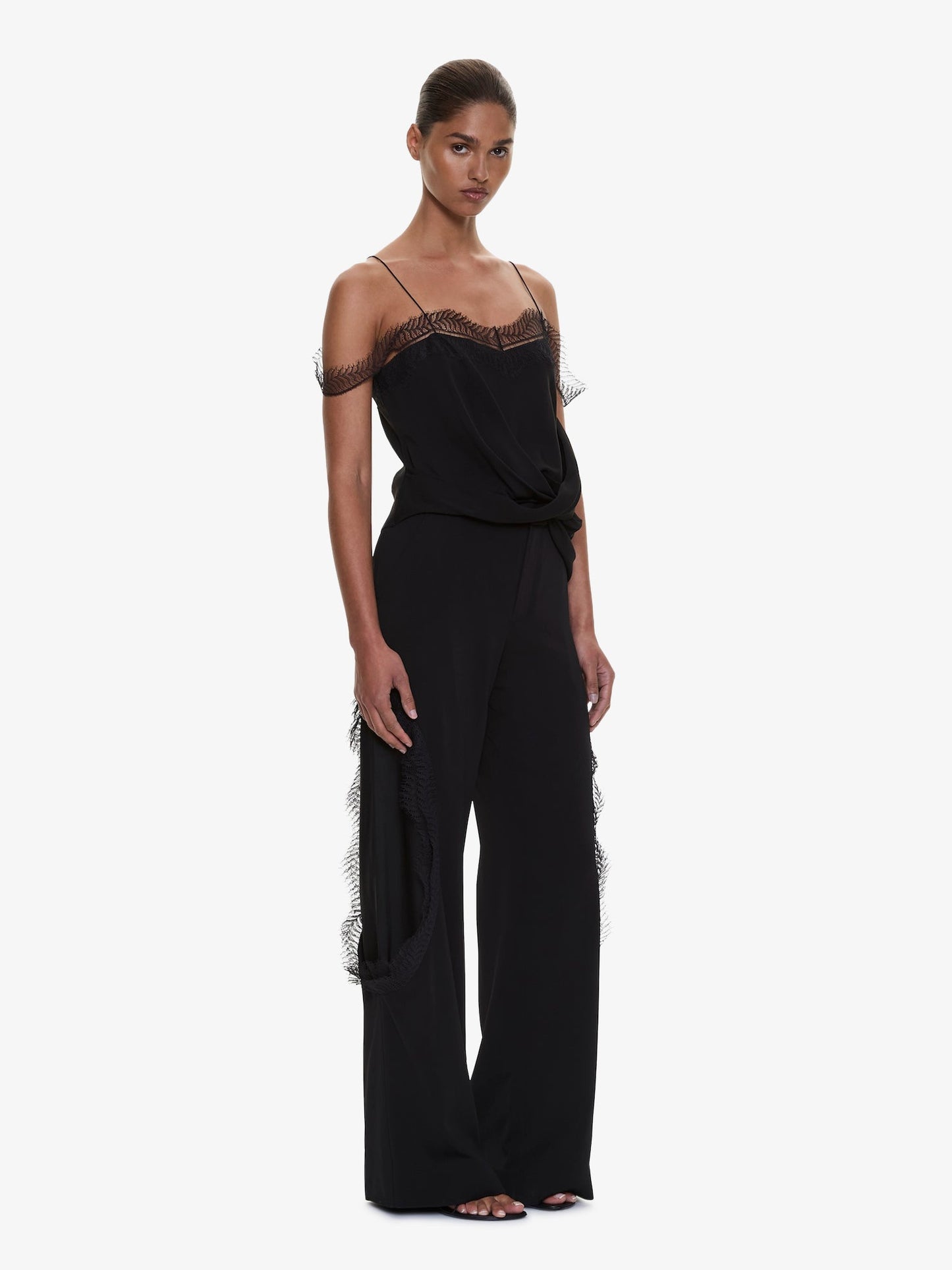 CHRISTOPHER ESBER Miro Split Lace Draped Cami (Black)