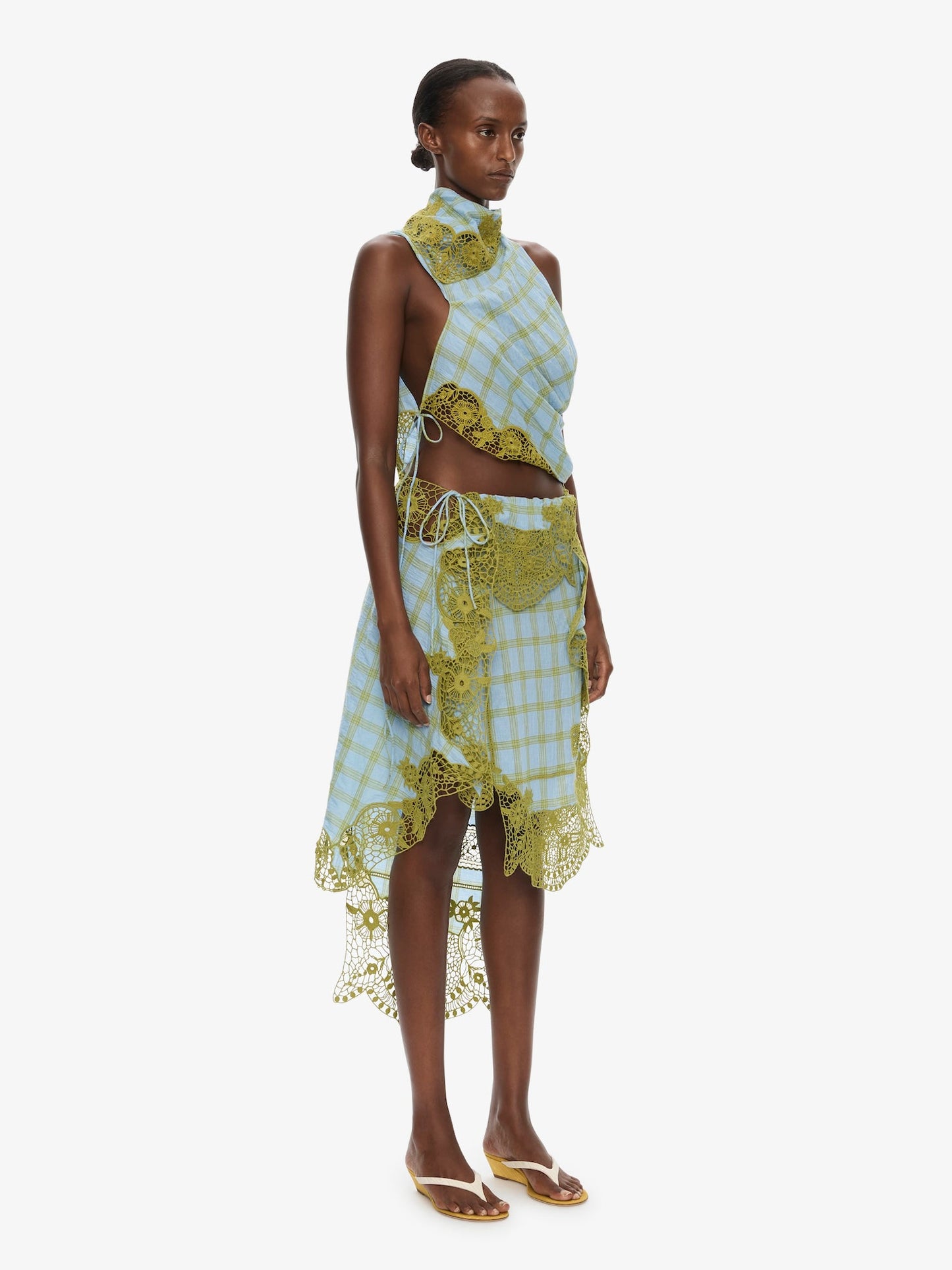 CHRISTOPHER ESBER Embroidered Handkerchief Envelope Midi Skirt (Check)