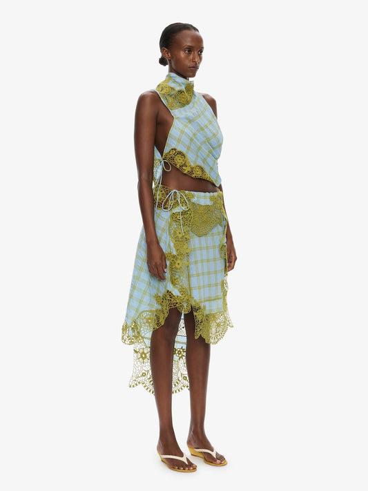 CHRISTOPHER ESBER Embroidered Handkerchief Envelope Midi Skirt (Check)