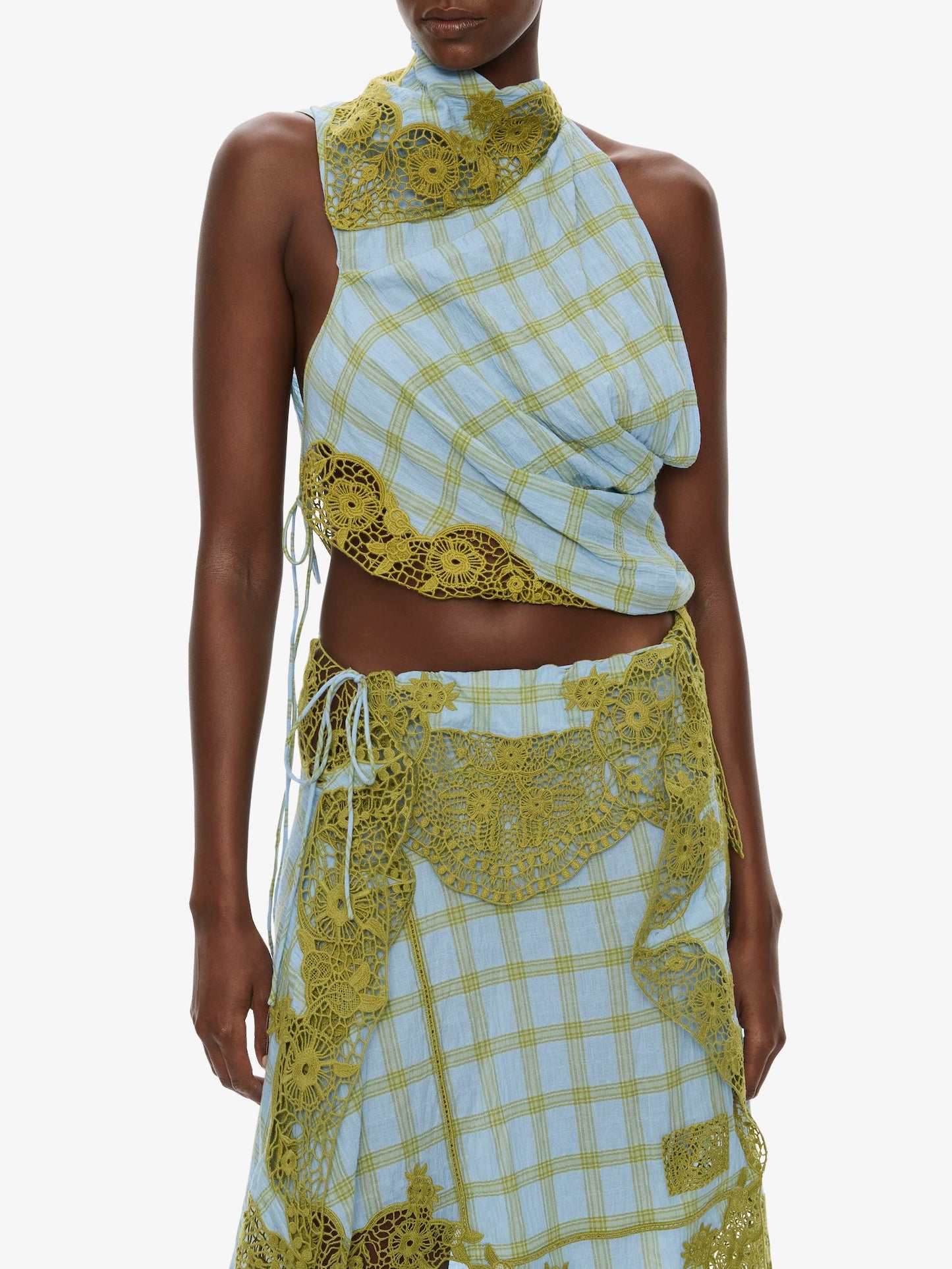 CHRISTOPHER ESBER Embroidered Handkerchief Envelope Midi Skirt (Check)
