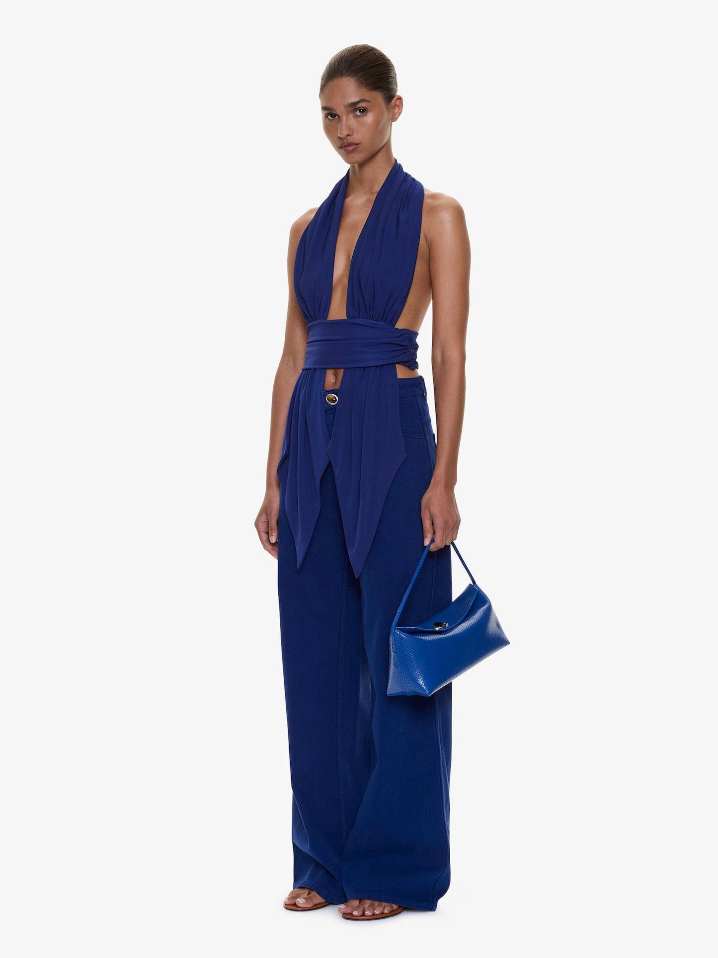 CHRISTOPHER ESBER Scarf Draped Halter Top (Ink)