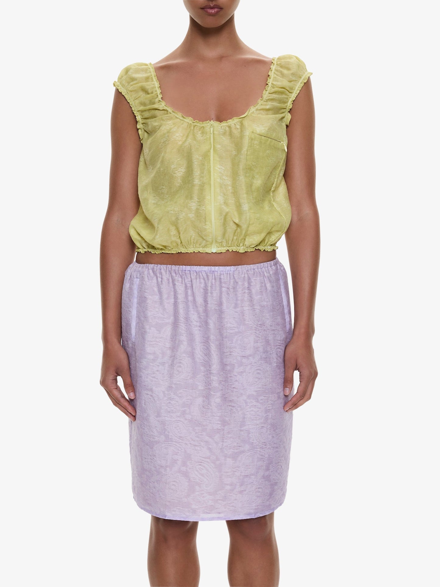 CHRISTOPHER ESBER Light Leak Jacquard Zip Up Top (Chartreuse)