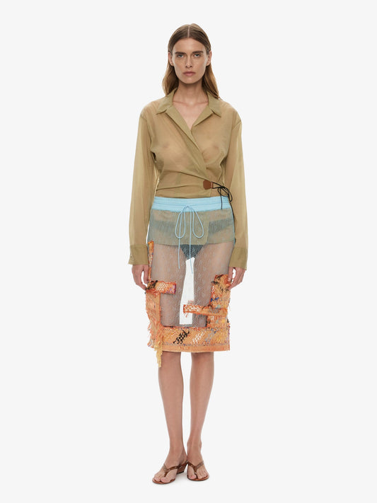 CHRISTOPHER ESBER Kirk Mottled Sheer Leather Tie Shirt (Moss)