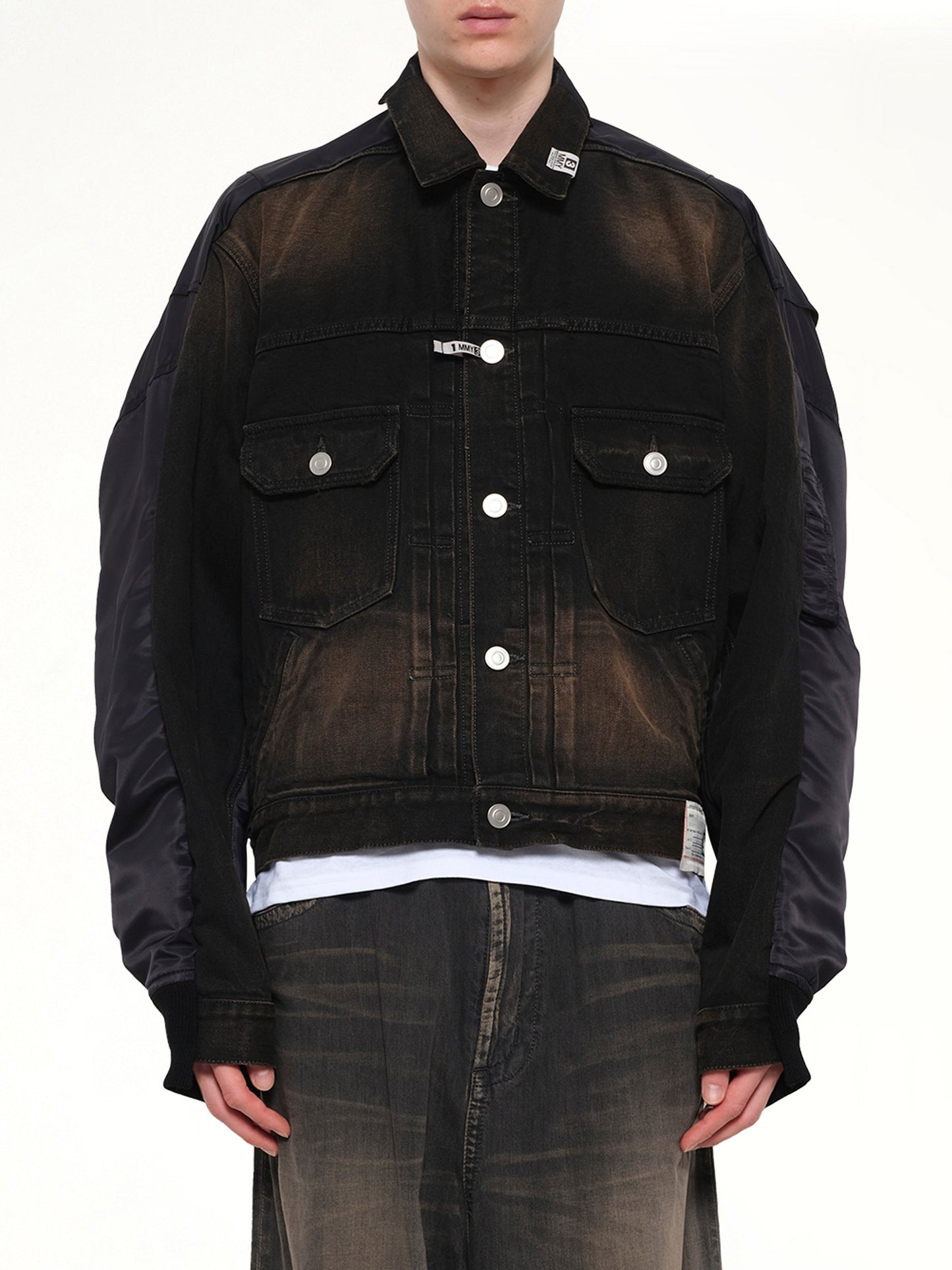 Image of Coats & Jackets. Product name - Combined Denim MA-1 Blouson in Black colour by brand - MAISON MIHARA YASUHIRO
