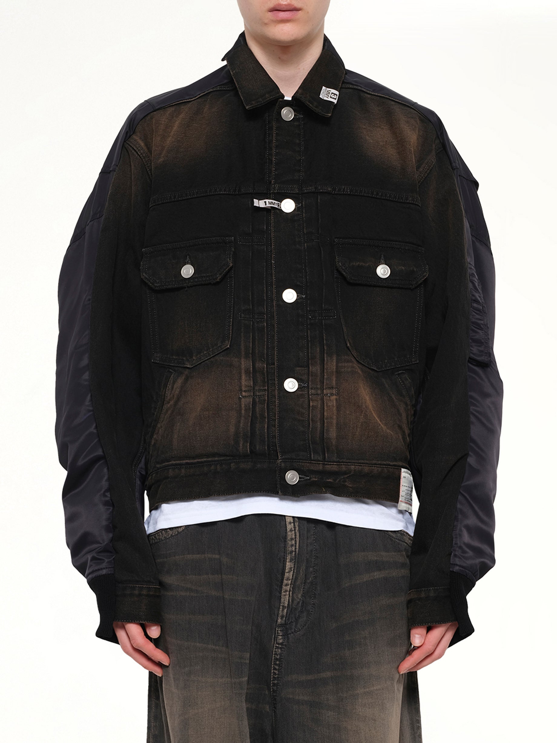 Image of Coats & Jackets. Product name - Combined Denim MA-1 Blouson in Black colour by brand - MAISON MIHARA YASUHIRO