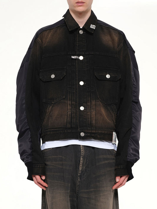 Image of Coats & Jackets. Product name - Combined Denim MA-1 Blouson in Black colour by brand - MAISON MIHARA YASUHIRO