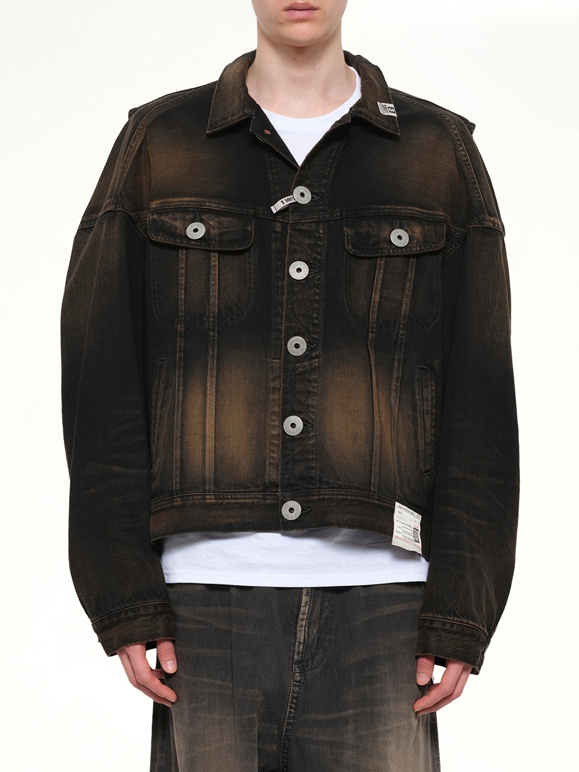 Image of Coats & Jackets. Product name - Back Vest Denim Blouson in Black colour by brand - MAISON MIHARA YASUHIRO