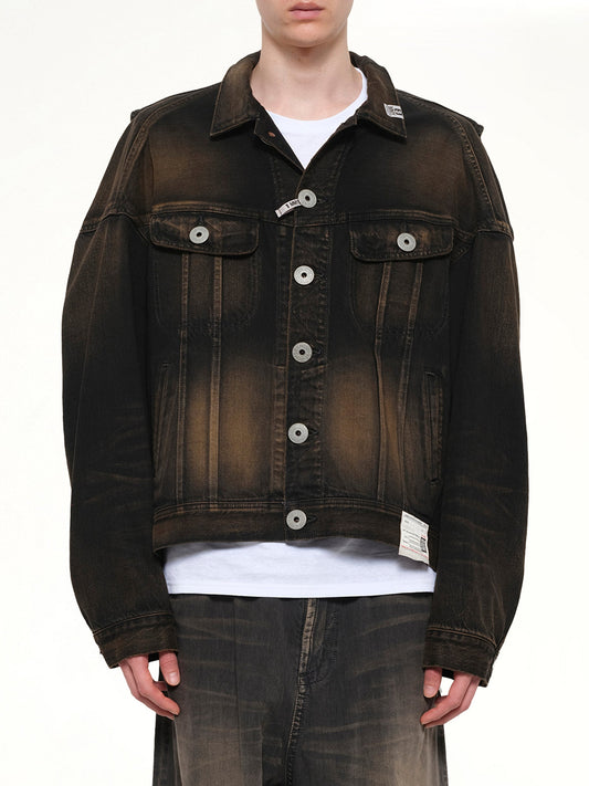 Image of Coats & Jackets. Product name - Back Vest Denim Blouson in Black colour by brand - MAISON MIHARA YASUHIRO