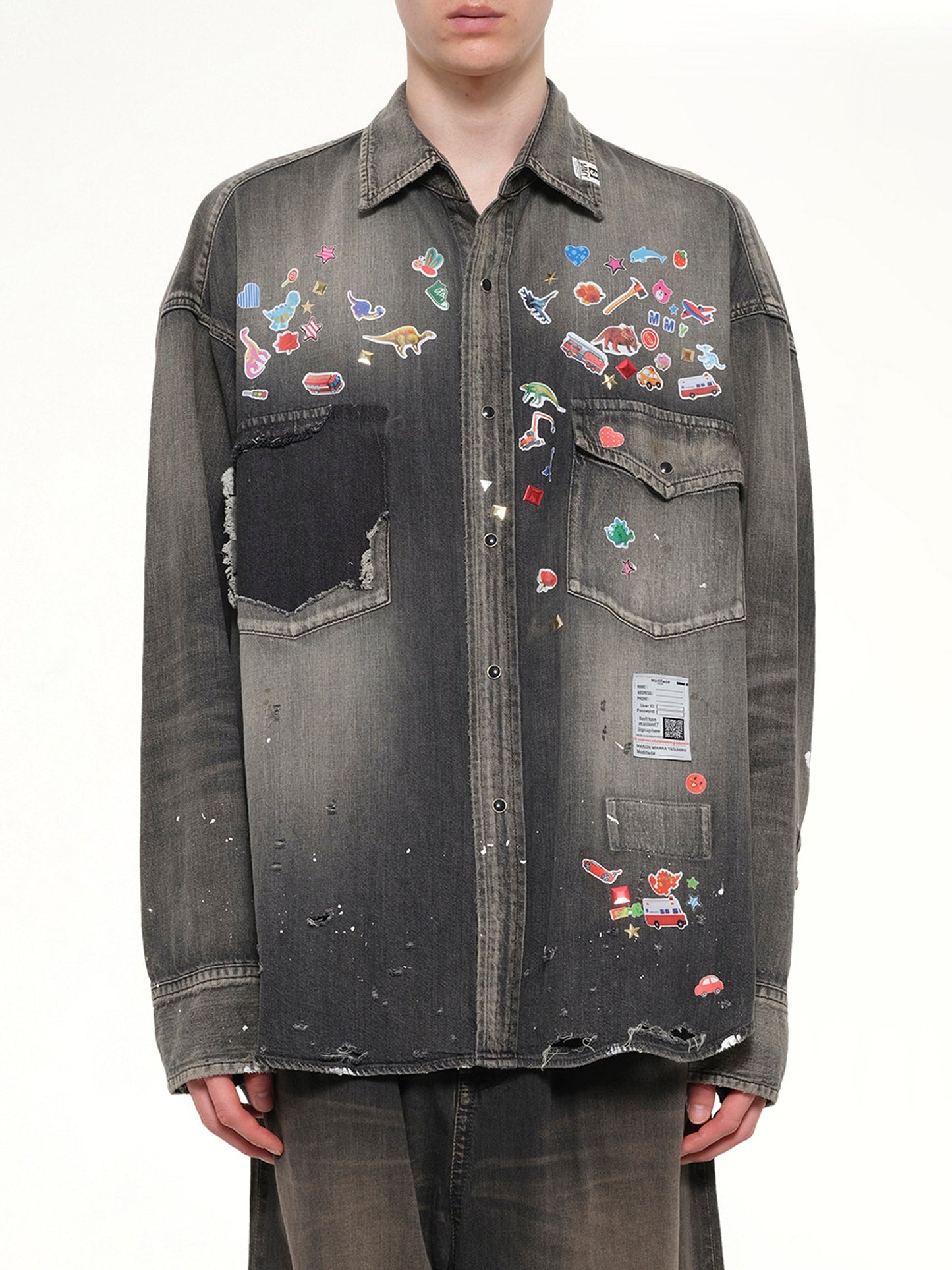 Image of Shirts. Product name - Denim Shirts W Sticker in Black colour by brand - MAISON MIHARA YASUHIRO