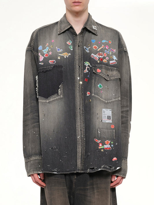 Image of Shirts. Product name - Denim Shirts W Sticker in Black colour by brand - MAISON MIHARA YASUHIRO