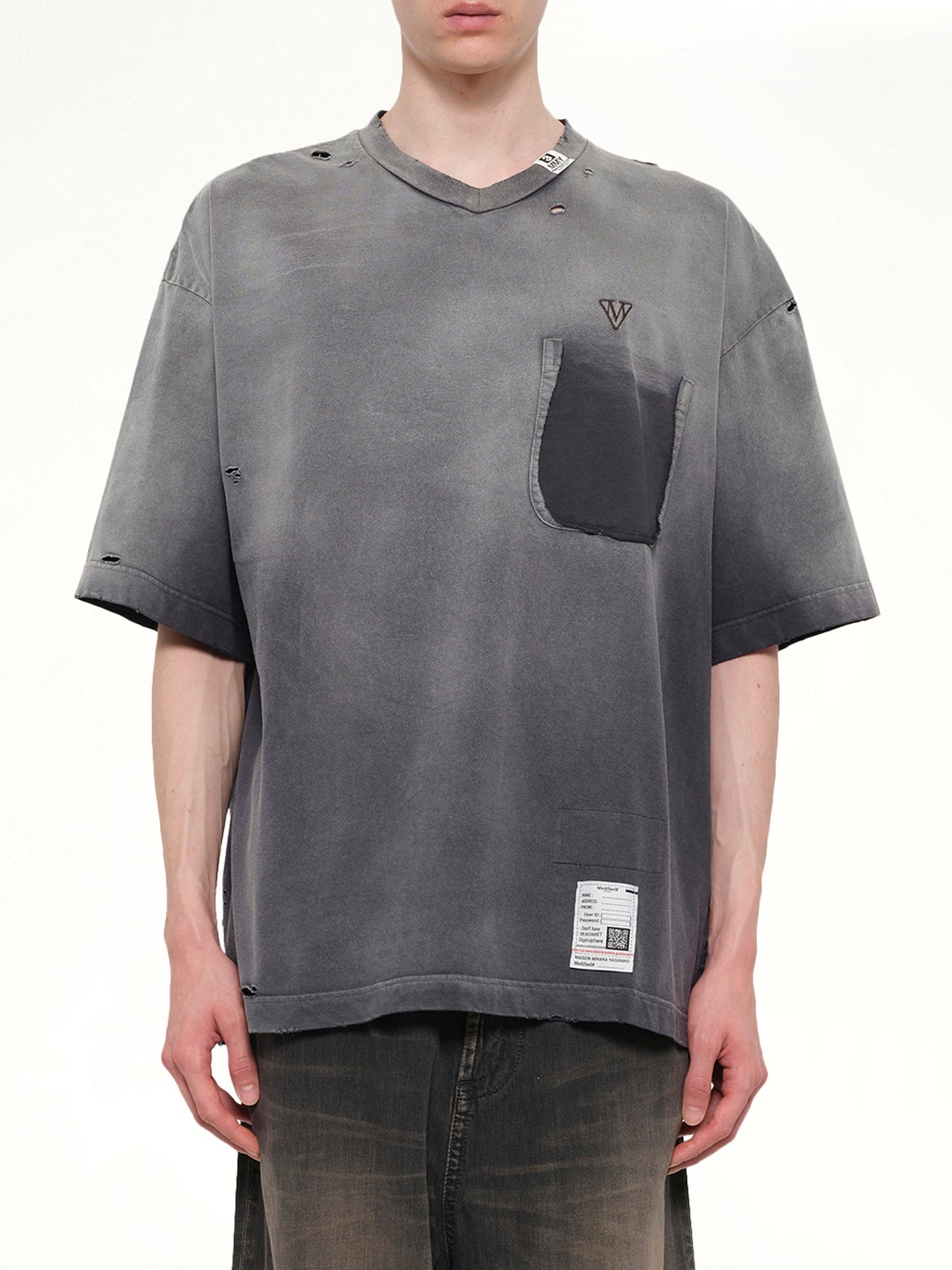 Image of T-Shirts. Product name - Sun Faded V Neck T-Shirt in Black colour by brand - MAISON MIHARA YASUHIRO