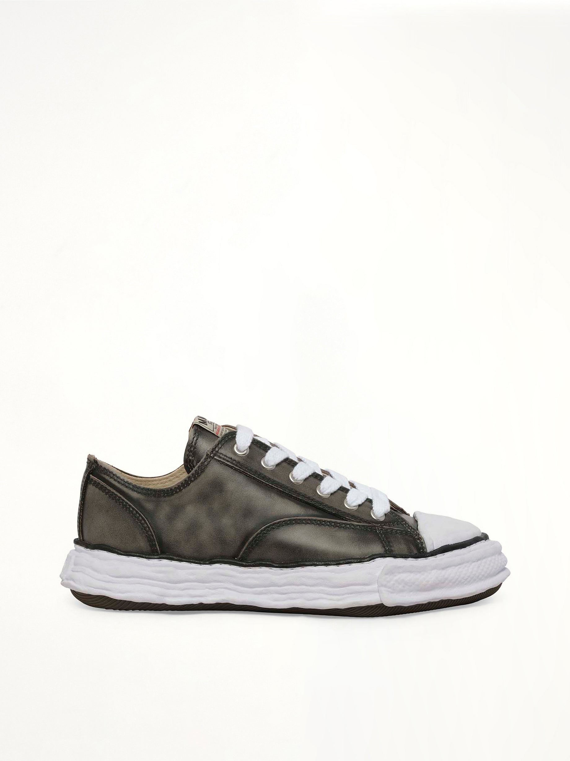 Image of Sneakers. Product name - Peterson 23 OG Vintage Leather Sneaker in Black colour by brand - MAISON MIHARA YASUHIRO