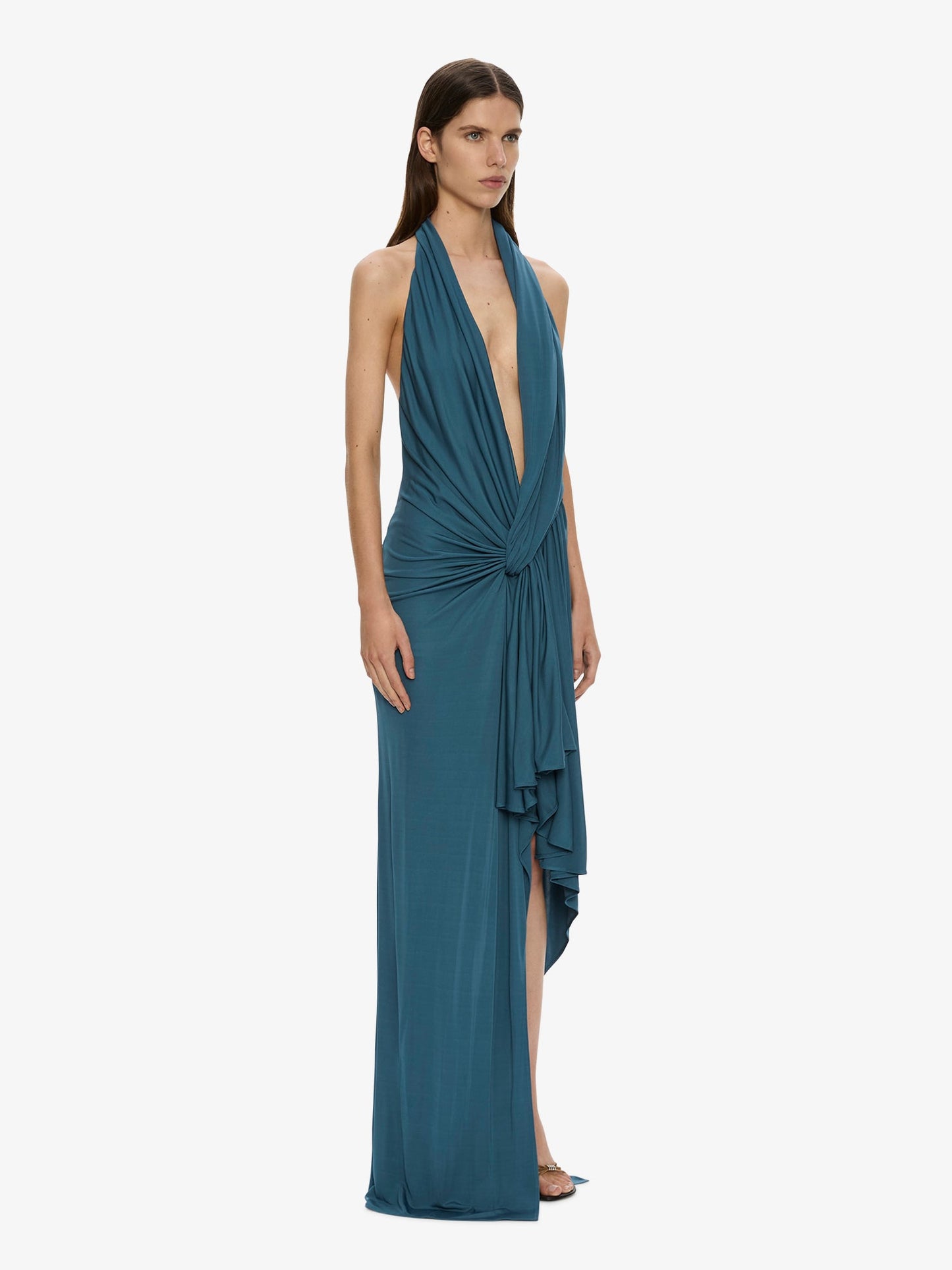 CHRISTOPHER ESBER Spire Cascade Gown (Petrol)