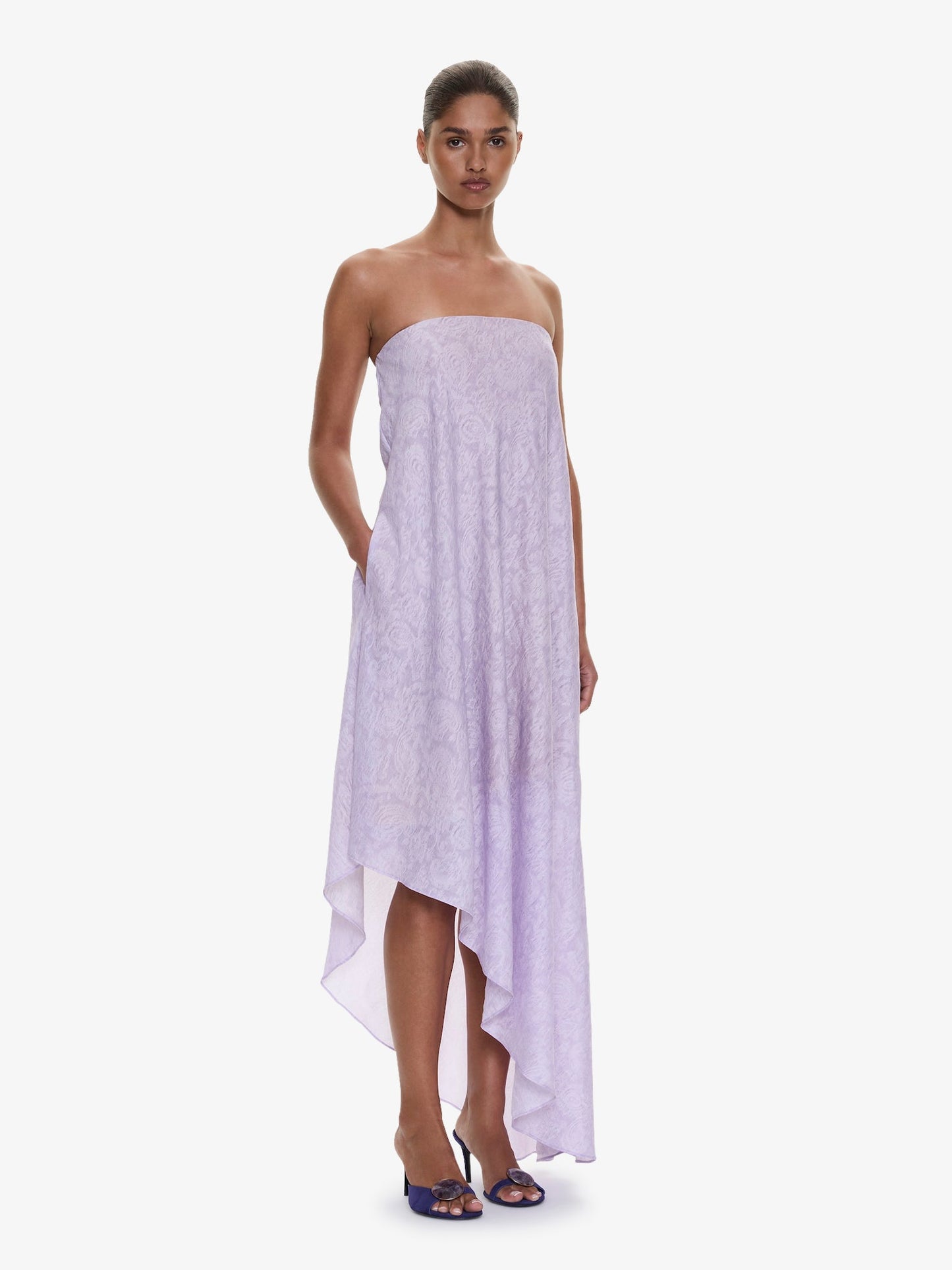 CHRISTOPHER ESBER Light Leak Jacquard Cascade Strapless Dress (Lilac)