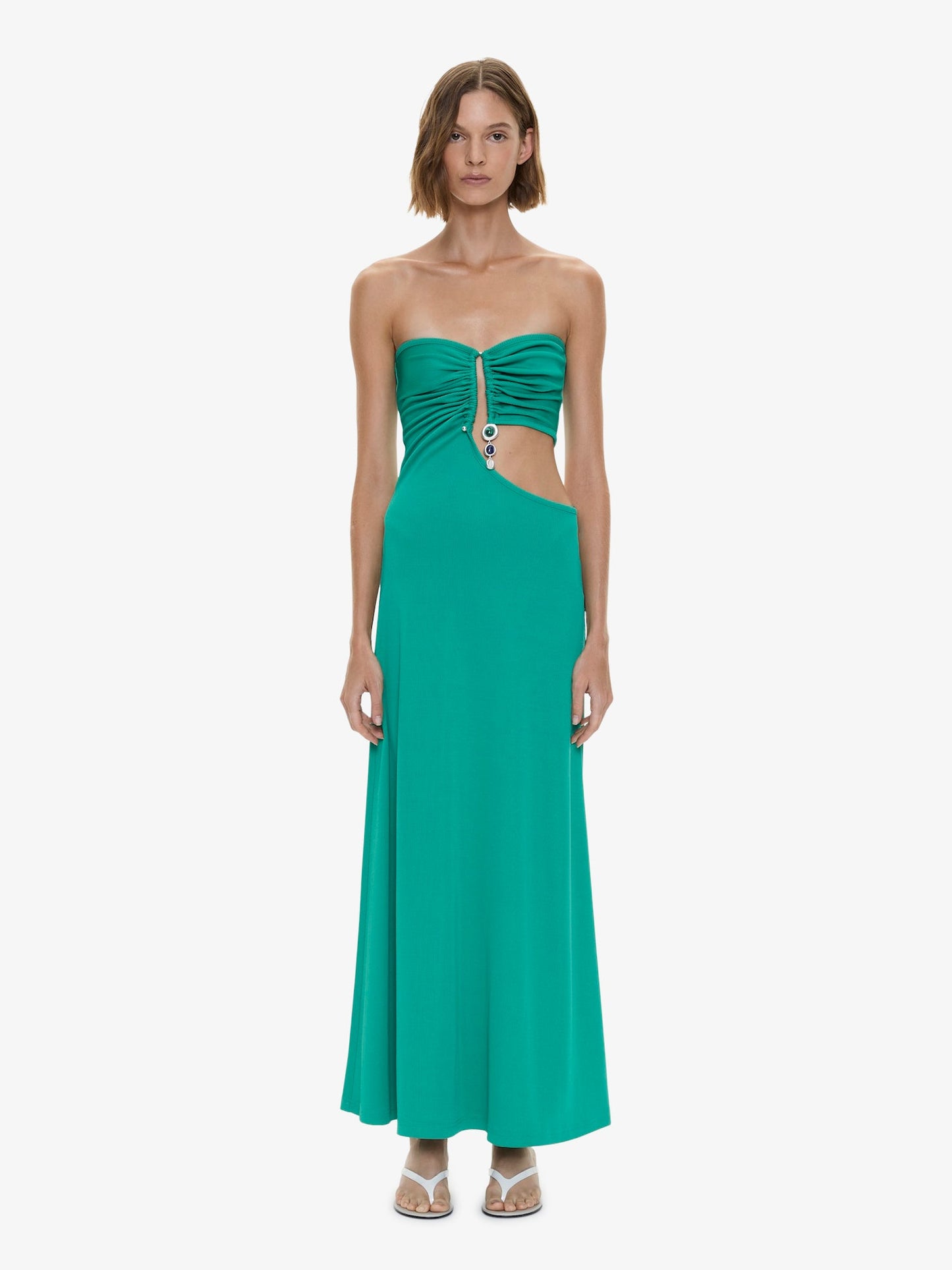 Image of Dresses. Product name - Droplet Crystal Pendant Strapless Dress in Malachite colour by brand - CHRISTOPHER ESBER