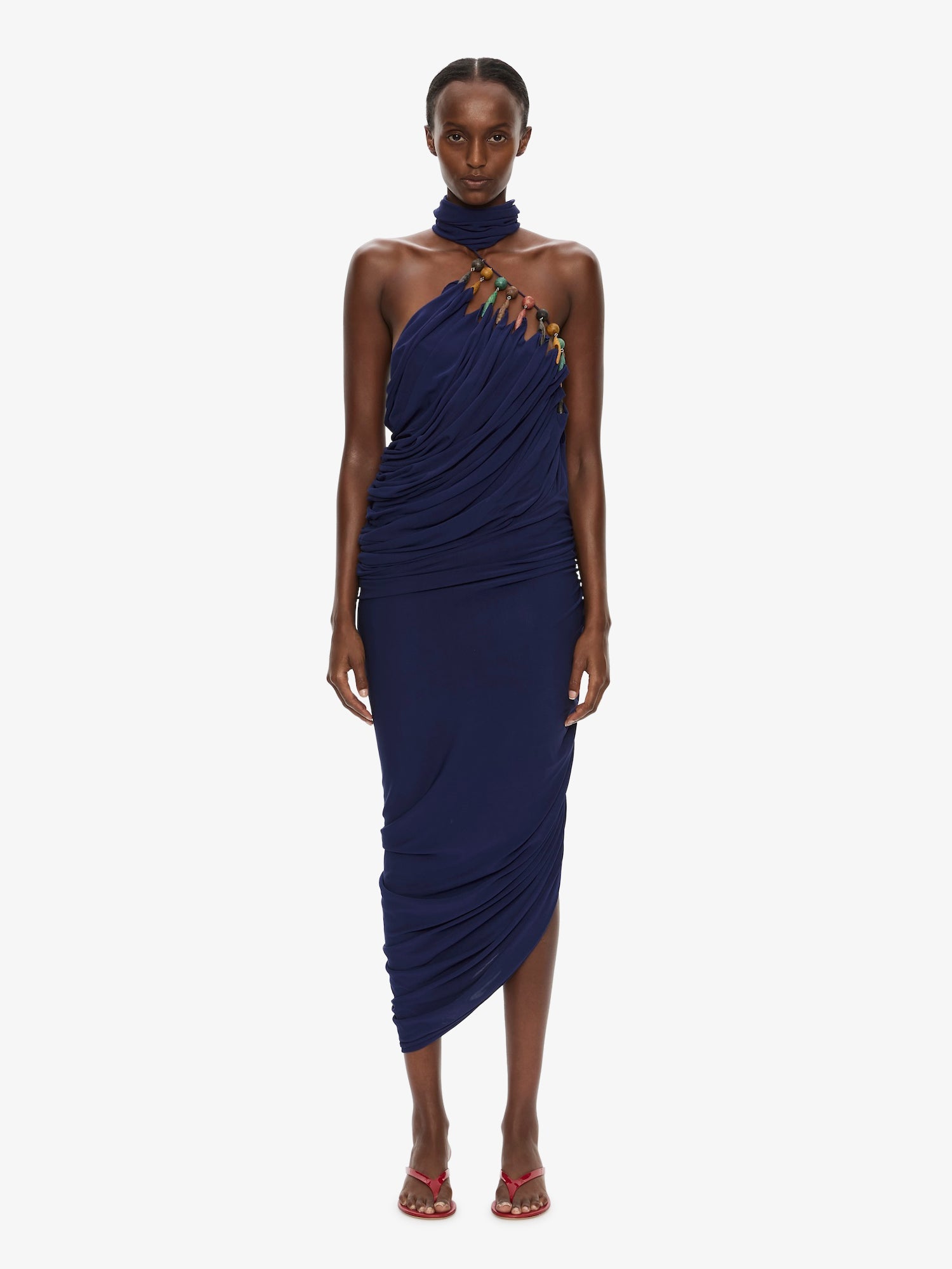 Image of Dresses. Product name - Tropique Droplet Halter Dress in Ink colour by brand - CHRISTOPHER ESBER