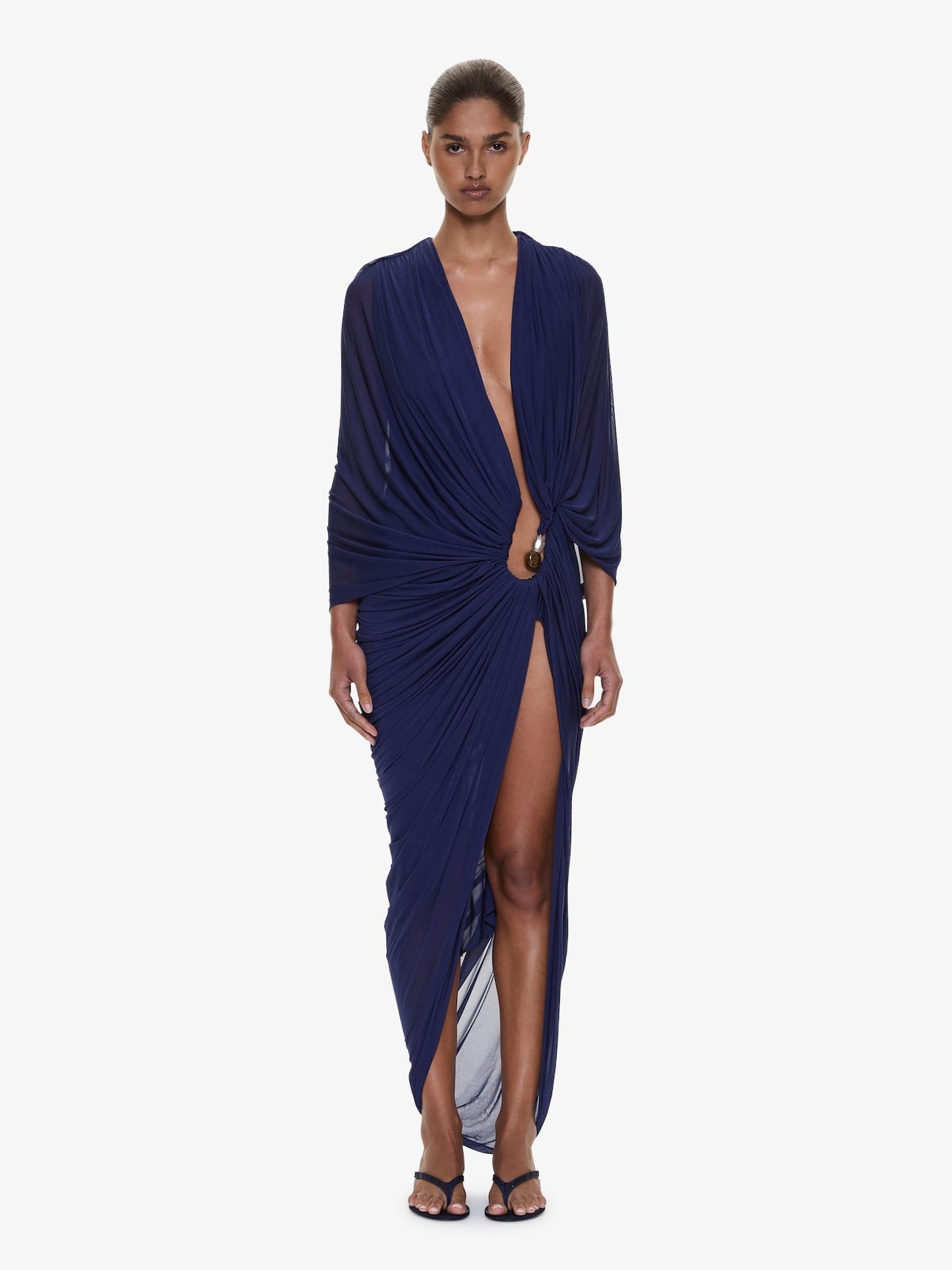 Image of Dresses. Product name - Helix Crystal Draped Dress in Ink colour by brand - Christopher Esber